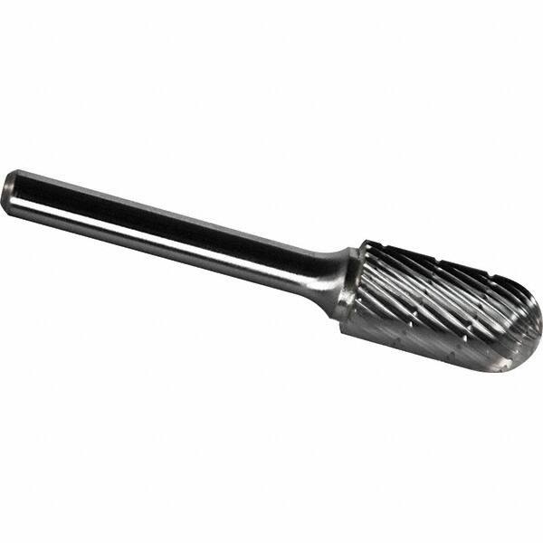 Made in USA - 3/4" Cut Diam, 1/4" Shank Diam, Cylinder with Radius Head Chipbreaker Cut Burr - Carbide, 1" LOC, 2-3/4" OAL - Apex Tool & Supply