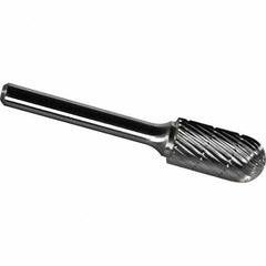 Made in USA - 1/2" Cut Diam, 1/4" Shank Diam, Cylinder with Radius Head Chipbreaker Cut Burr - Carbide, 1" LOC, 2-3/4" OAL - Apex Tool & Supply