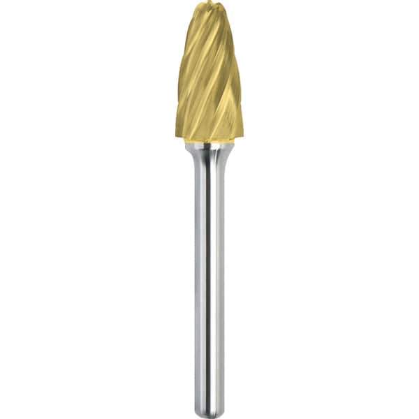 Made in USA - 3/8" Cut Diam, 1/4" Shank Diam, Cone Head Aluma Cut Burr - Carbide, 1-1/16" LOC, 2-13/16" OAL - Apex Tool & Supply
