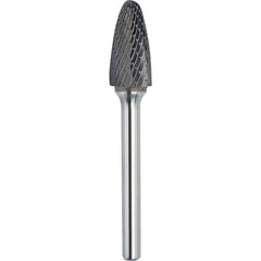 Made in USA - 3/4" Cut Diam, 3/8" Shank Diam, Tree with Radius Head Double Cut Burr - Carbide, 1-1/4" LOC, 3" OAL - Apex Tool & Supply
