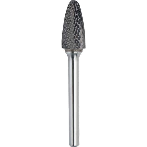 Made in USA - 5/8" Cut Diam, 3/8" Shank Diam, Tree with Radius Head Double Cut Burr - Carbide, 1" LOC, 2-3/4" OAL - Apex Tool & Supply