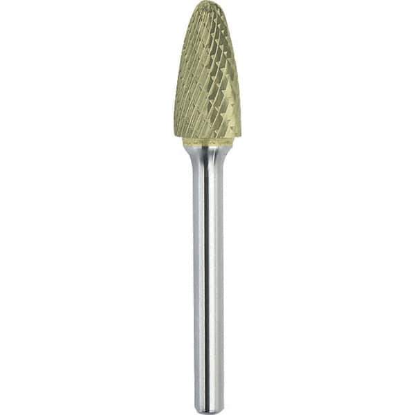 Made in USA - 9.5mm Cut Diam, 0.2362" Shank Diam, Tree with Radius Head Double Cut Burr - Carbide, 19mm LOC, 64mm OAL - Apex Tool & Supply