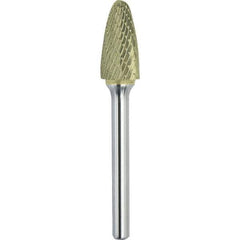Made in USA - 9.5mm Cut Diam, 0.2362" Shank Diam, Tree with Radius Head Double Cut Burr - Carbide, 19mm LOC, 64mm OAL - Apex Tool & Supply