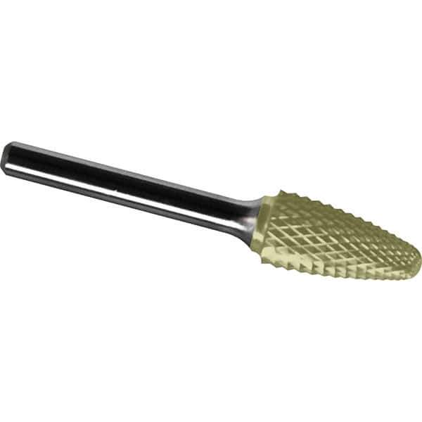 Made in USA - 1/2" Cut Diam, 0.2362" Shank Diam, Tree with Radius Head Diamond Cut Burr - Carbide, 19mm LOC, 64mm OAL - Apex Tool & Supply