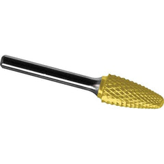 Made in USA - 1/2" Cut Diam, 3/8" Shank Diam, Tree with Radius Head Diamond Cut Burr - Carbide, 1" LOC, 2-3/4" OAL - Apex Tool & Supply