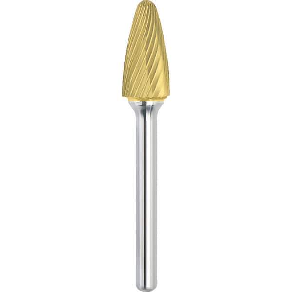Made in USA - 1/4" Cut Diam, 1/8" Shank Diam, Tree with Radius Head Single Cut Burr - Carbide, 1/2" LOC, 2" OAL - Apex Tool & Supply