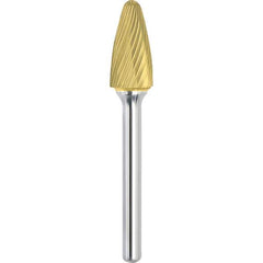 Made in USA - 3/4" Cut Diam, 3/8" Shank Diam, Tree with Radius Head Single Cut Burr - Carbide, 1" LOC, 2-3/4" OAL - Apex Tool & Supply