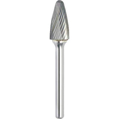 Made in USA - 1/2" Cut Diam, 1/4" Shank Diam, Tree with Radius Head Single Cut Burr - Carbide, 3/4" LOC, 2-1/2" OAL - Apex Tool & Supply