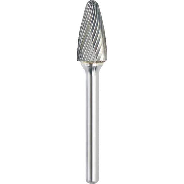 Made in USA - 1-1/4" Cut Diam, 3/8" Shank Diam, Tree with Radius Head Single Cut Burr - Carbide, 2" LOC, 3-3/4" OAL - Apex Tool & Supply