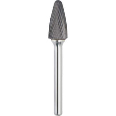 Made in USA - 3/4" Cut Diam, 1/4" Shank Diam, Tree with Radius Head Single Cut Burr - Carbide, 1-1/2" LOC, 3-1/4" OAL - Apex Tool & Supply
