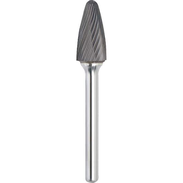 Made in USA - 3/4" Cut Diam, 1/4" Shank Diam, Tree with Radius Head Single Cut Burr - Carbide, 1" LOC, 2-3/4" OAL - Apex Tool & Supply