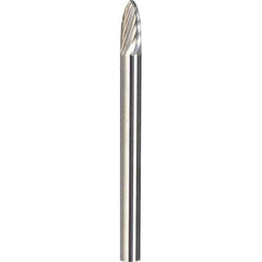 Made in USA - 1/8" Cut Diam, 1/8" Shank Diam, Tree with Radius Head Single Cut Burr - Carbide, 5/8" LOC, 1-1/2" OAL - Apex Tool & Supply