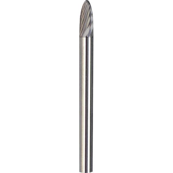 Made in USA - 1/8" Cut Diam, 1/8" Shank Diam, Tree with Radius Head Aluma Cut Burr - Carbide, 1/2" LOC, 2" OAL - Apex Tool & Supply