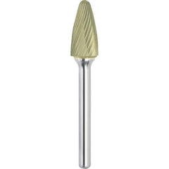 Made in USA - 1/2" Cut Diam, 3/8" Shank Diam, Tree with Radius Head Single Cut Burr - Carbide, 1" LOC, 2-3/4" OAL - Apex Tool & Supply
