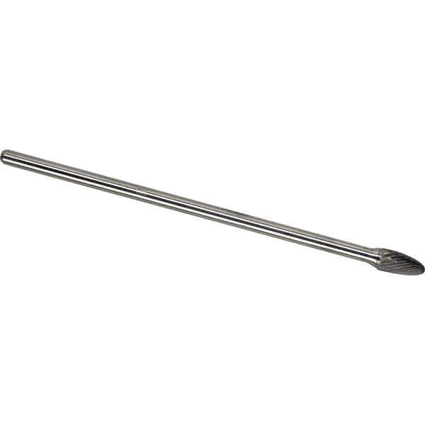 Made in USA - 1/4" Cut Diam, 1/4" Shank Diam, Tree with Radius Head Single Cut Burr - Carbide, 5/8" LOC, 6-3/4" OAL - Apex Tool & Supply
