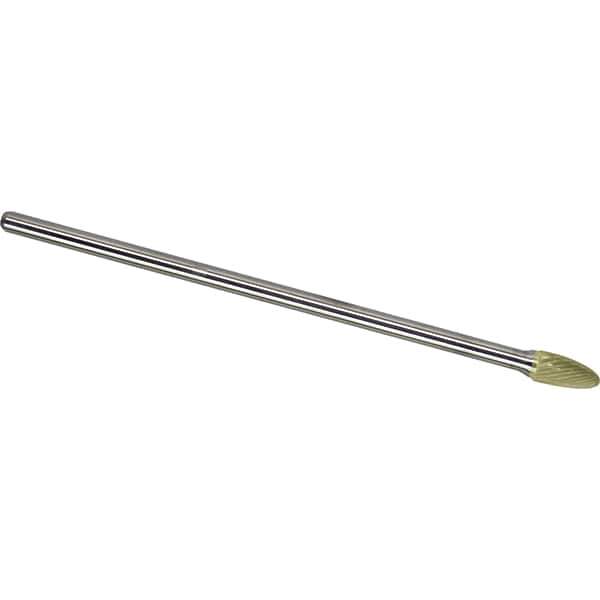 Made in USA - 9.5mm Cut Diam, 0.2362" Shank Diam, Tree with Radius Head Single Cut Burr - Carbide, 19mm LOC, 169mm OAL - Apex Tool & Supply