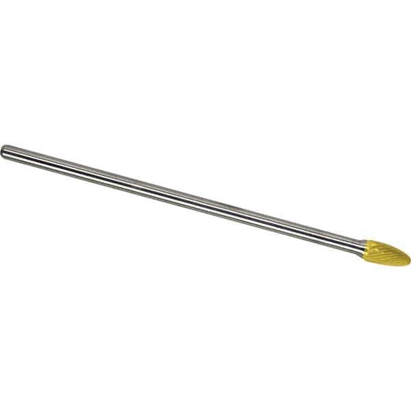 Made in USA - 1/2" Cut Diam, 1/4" Shank Diam, Tree with Radius Head Single Cut Burr - Carbide, 1" LOC, 7" OAL - Apex Tool & Supply