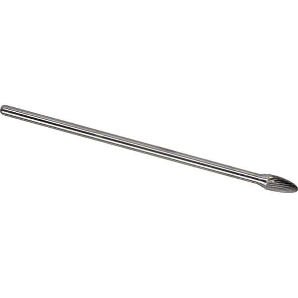 Made in USA - 1/2" Cut Diam, 1/4" Shank Diam, Tree with Radius Head Single Cut Burr - Carbide, 1" LOC, 7" OAL - Apex Tool & Supply
