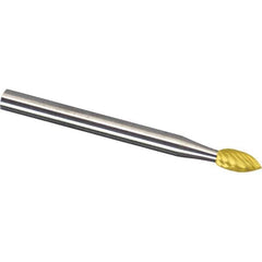 Made in USA - 1/4" Cut Diam, 1/4" Shank Diam, Flame Head Diamond Cut Burr - Carbide, 1/2" LOC, 2" OAL - Apex Tool & Supply