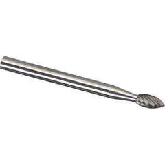 Made in USA - 1/8" Cut Diam, 1/8" Shank Diam, Flame Head Aluma Cut Burr - Carbide, 1/4" LOC, 1-1/2" OAL - Apex Tool & Supply