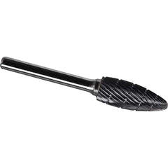Made in USA - 1/4" Cut Diam, 1/4" Shank Diam, Flame Head Chipbreaker Cut Burr - Carbide, 1/2" LOC, 2" OAL - Apex Tool & Supply