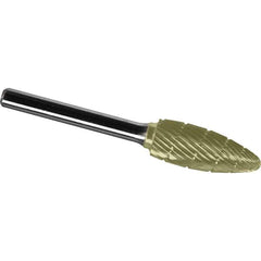 Made in USA - 1/4" Cut Diam, 1/4" Shank Diam, Flame Head Chipbreaker Cut Burr - Carbide, 1/2" LOC, 2" OAL - Apex Tool & Supply
