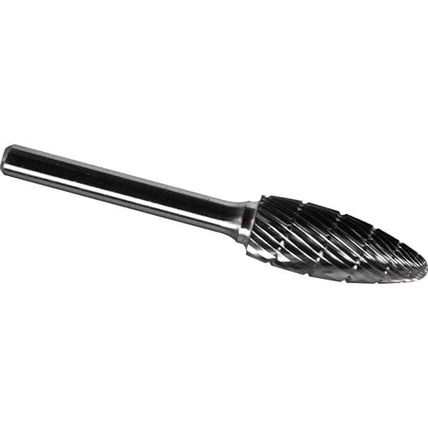 Made in USA - 16mm Cut Diam, 0.2362" Shank Diam, Flame Head Chipbreaker Cut Burr - Carbide, 36mm LOC, 81mm OAL - Apex Tool & Supply