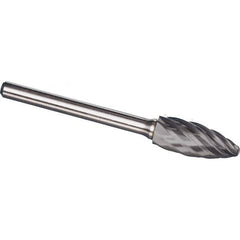 Made in USA - 5/8" Cut Diam, 1/4" Shank Diam, Flame Head Aluma Cut Burr - Carbide, 1-7/16" LOC, 3-3/16" OAL - Apex Tool & Supply