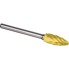 Made in USA - 5/8" Cut Diam, 1/4" Shank Diam, Flame Head Aluma Cut Burr - Carbide, 1-7/16" LOC, 3-3/16" OAL - Apex Tool & Supply