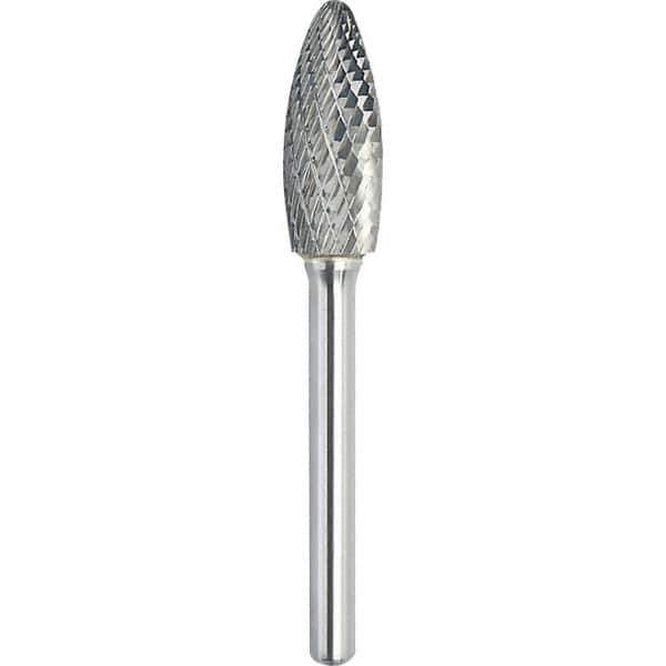 Made in USA - 3/4" Cut Diam, 1/4" Shank Diam, Flame Head Double Cut Burr - Carbide, 1-5/8" LOC, 3-3/8" OAL - Apex Tool & Supply