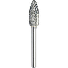 Made in USA - 1/2" Cut Diam, 1/4" Shank Diam, Flame Head Double Cut Burr - Carbide, 1-1/4" LOC, 3" OAL - Apex Tool & Supply