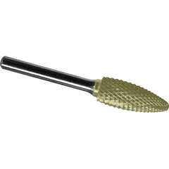 Made in USA - 16mm Cut Diam, 0.2362" Shank Diam, Flame Head Diamond Cut Burr - Carbide, 36mm LOC, 81mm OAL - Apex Tool & Supply