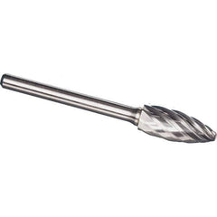 Made in USA - 3/4" Cut Diam, 1/4" Shank Diam, Flame Head Aluma Cut Burr - Carbide, 1-5/8" LOC, 3-3/8" OAL - Apex Tool & Supply