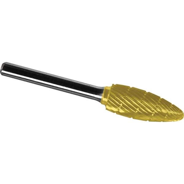 Made in USA - 8mm Cut Diam, 0.2362" Shank Diam, Flame Head Chipbreaker Cut Burr - Carbide, 19mm LOC, 64mm OAL - Apex Tool & Supply