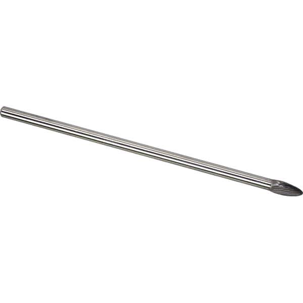 Made in USA - 8mm Cut Diam, 0.2362" Shank Diam, Flame Head Single Cut Burr - Carbide, 19mm LOC, 169mm OAL - Apex Tool & Supply