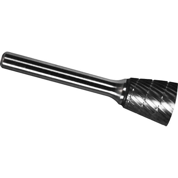Made in USA - 9.5mm Cut Diam, 0.2362" Shank Diam, Inverted Cone Head Chipbreaker Cut Burr - Carbide, 9.5mm LOC, 54.5mm OAL - Apex Tool & Supply