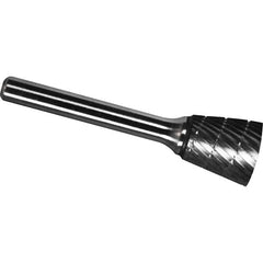 Made in USA - 1/2" Cut Diam, 1/4" Shank Diam, Inverted Cone Head Chipbreaker Cut Burr - Carbide, 1/2" LOC, 2-1/4" OAL - Apex Tool & Supply