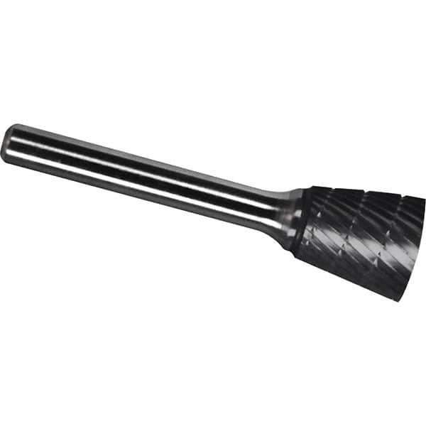 Made in USA - 1/2" Cut Diam, 1/4" Shank Diam, Inverted Cone Head Chipbreaker Cut Burr - Carbide, 1/2" LOC, 2-1/4" OAL - Apex Tool & Supply