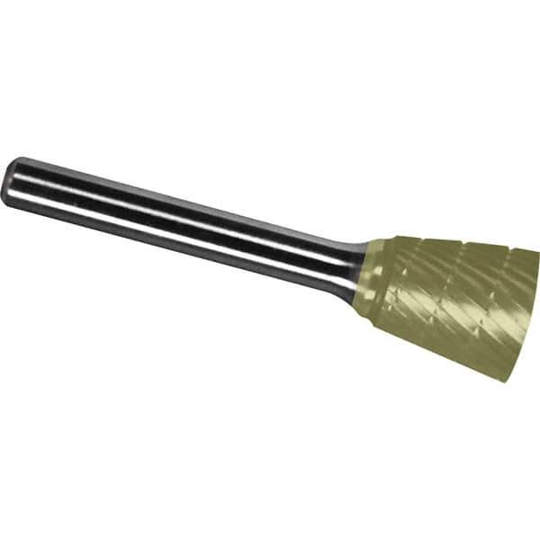 Made in USA - 9.5mm Cut Diam, 0.2362" Shank Diam, Inverted Cone Head Chipbreaker Cut Burr - Carbide, 9.5mm LOC, 54.5mm OAL - Apex Tool & Supply