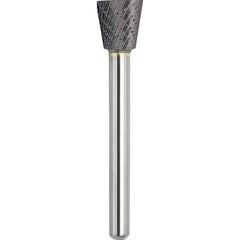Made in USA - 16mm Cut Diam, 0.2362" Shank Diam, Inverted Cone Head Double Cut Burr - Carbide, 19mm LOC, 64mm OAL - Apex Tool & Supply