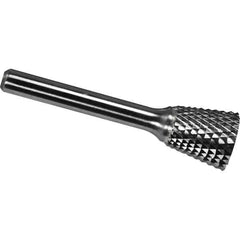 Made in USA - 3/4" Cut Diam, 1/4" Shank Diam, Inverted Cone Head Diamond Cut Burr - Carbide, 5/8" LOC, 2-3/8" OAL - Apex Tool & Supply