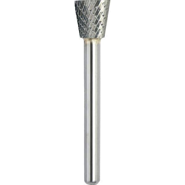 Made in USA - 6.3mm Cut Diam, 0.1181" Shank Diam, Inverted Cone Head Double Cut Burr - Carbide, 6mm LOC, 44mm OAL - Apex Tool & Supply