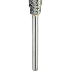 Made in USA - 1/2" Cut Diam, 1/4" Shank Diam, Inverted Cone Head Double Cut Burr - Carbide, 1/2" LOC, 2-1/4" OAL - Apex Tool & Supply