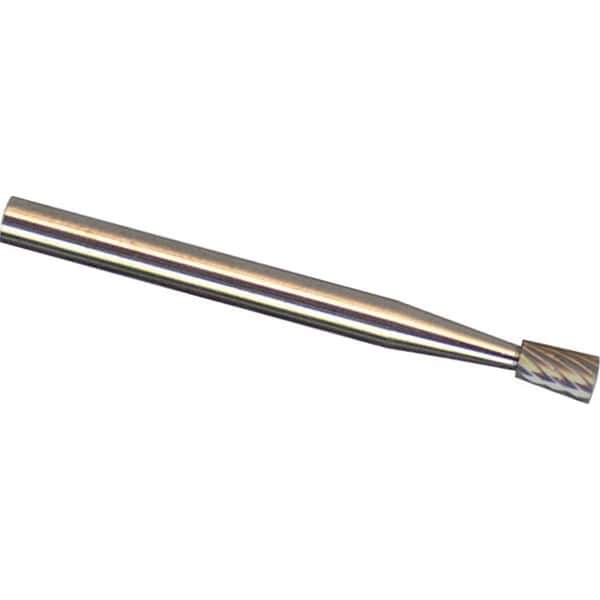 Made in USA - 3mm Cut Diam, 0.1181" Shank Diam, Inverted Cone Head Aluma Cut Burr - Carbide, 4mm LOC, 38mm OAL - Apex Tool & Supply