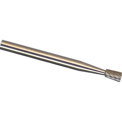 Made in USA - 1/4" Cut Diam, 1/4" Shank Diam, Inverted Cone Head Single Cut Burr - Carbide, 5/16" LOC, 2" OAL - Apex Tool & Supply