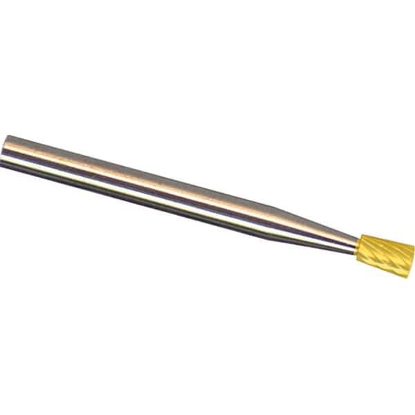 Made in USA - 1/4" Cut Diam, 1/4" Shank Diam, Inverted Cone Head Diamond Cut Burr - Carbide, 5/16" LOC, 2" OAL - Apex Tool & Supply