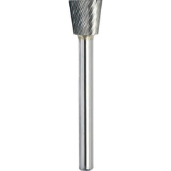 Made in USA - 6.3mm Cut Diam, 0.1181" Shank Diam, Inverted Cone Head Single Cut Burr - Carbide, 6mm LOC, 44mm OAL - Apex Tool & Supply