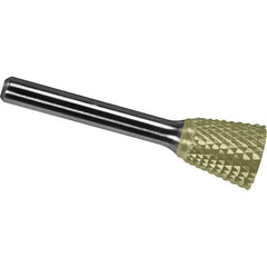 Made in USA - 3/8" Cut Diam, 1/4" Shank Diam, Inverted Cone Head Diamond Cut Burr - Carbide, 3/8" LOC, 2-1/8" OAL - Apex Tool & Supply