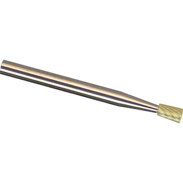 Made in USA - 1/4" Cut Diam, 1/4" Shank Diam, Inverted Cone Head Aluma Cut Burr - Carbide, 5/16" LOC, 2" OAL - Apex Tool & Supply