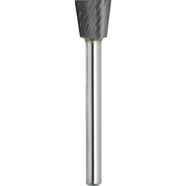 Made in USA - 19mm Cut Diam, 0.2362" Shank Diam, Inverted Cone Head Single Cut Burr - Carbide, 16mm LOC, 61mm OAL - Apex Tool & Supply